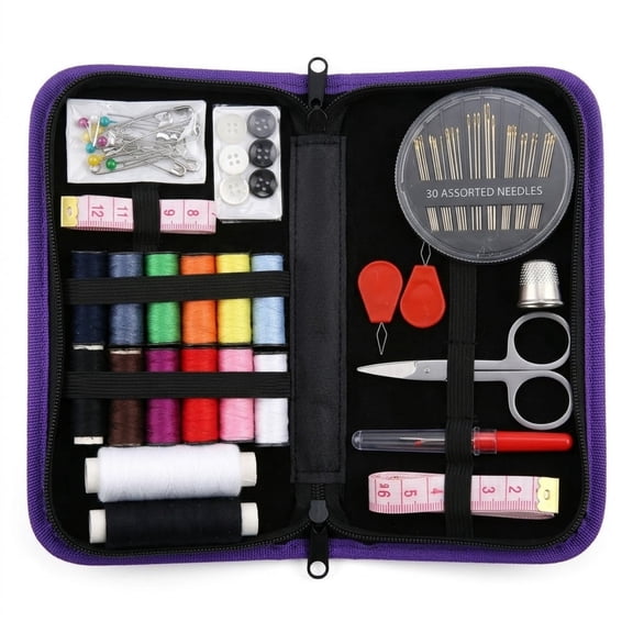 Mini Travel Sewing Kit with Needles, Thread, Scissors, Buttons, Pins, Seam Ripper, Portable Emergency Sewing Set for Adults, Beginners, Quick Repairs at Home, Office, Travel, Camping, Dorm, Black
