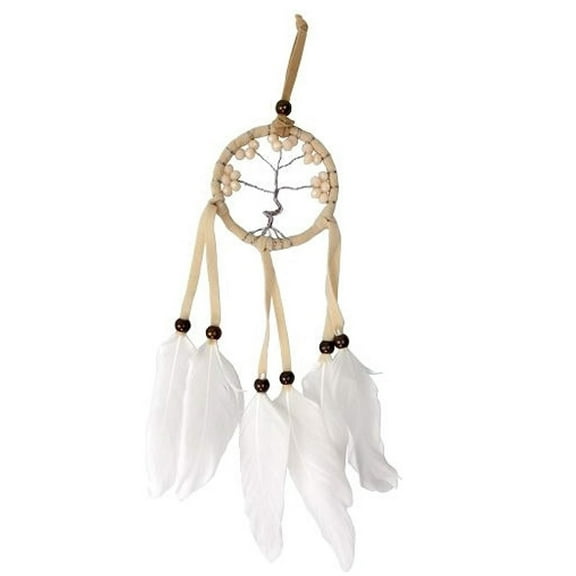 Mini Tree of Life Dreamcatcher with Feathers and Beads 2.5 Inches Diameter X 10 Inches Long