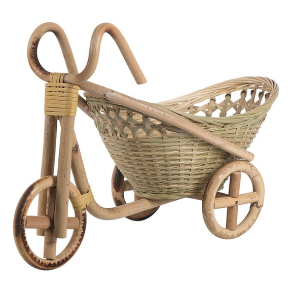 Mini Tricycle Wicker Basket Hampers Handmade Woven Kitchen Storage Basket for Eggs Vegetables Food Fruit Dessert Cookies