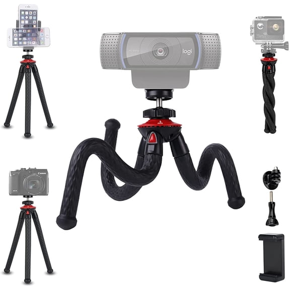 Mini Tripod for Camera/Phone/Webcam, Flexible Camera Tripod Stand, Compatible with Logitech Webcam C920 C922 Brio iPhone/Android/Camera, Vlogging/Live Streaming (Black)