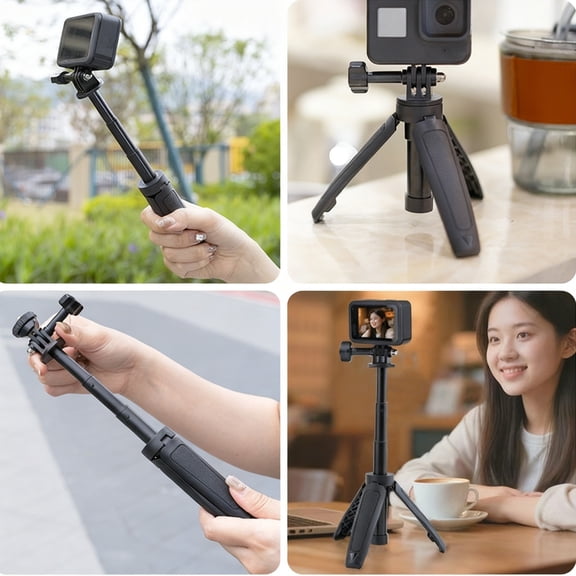 Mini Tripod Extendable Mini Camera Tripod, Portable Selfie Stick Handle Grip Desktop Webcam Tripod with 1/4" Screw for DSLR Camera Webcam Phone Holder Selfie Stick Vlog Tripod