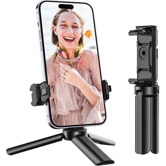 Mini Tripod with Universal Phone Holder & Cold Shoe, Lightweight Phone Stand & Camera Tripod, Compatible with iPhone 14 Pro Max/14 Pro, GoPro, Webcam, Mini Projector