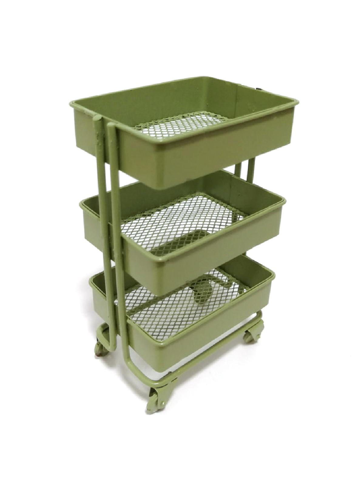 3 Tiers Mini Trolley Storage Rack Dollhouse Iron Rolling Bookshelf for ...