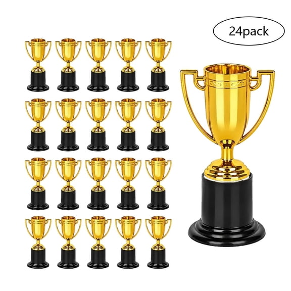 Mini Trophies Bulk 24-Pack, 4 Inch Gold-Plated Plastic Resin Awards, Party Favors for Kids, Sports Competition Prizes, School Classroom Recognition & Adult Achievement Gifts