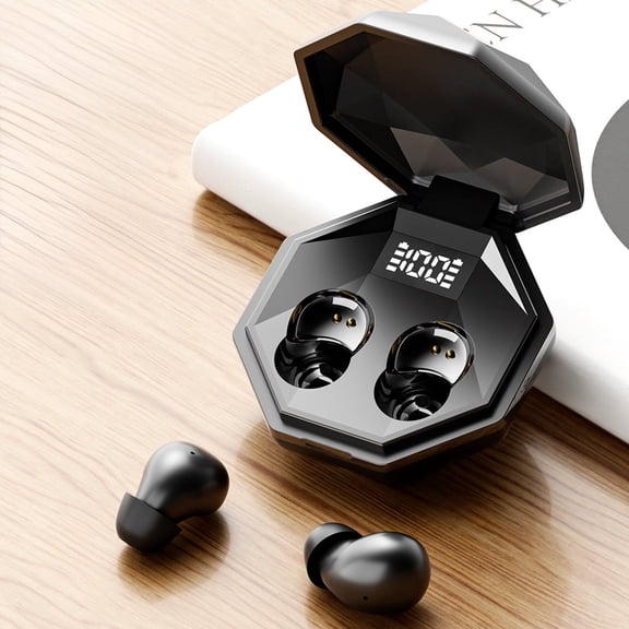 Mini True Wireless Bluetooth Earbuds | 5.4 Bluetooth with Low Latency | Noise Cancelling | Waterproof | Digital Display | Fast Charging | Surround Sound | Includes Charging Case & Cable