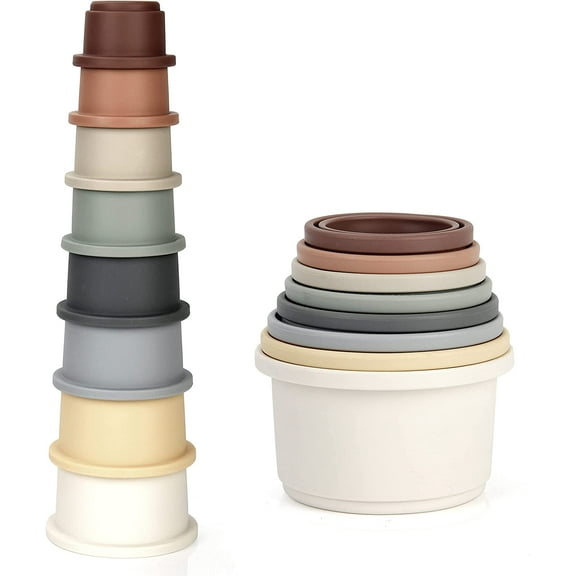 Mini Tudou 8 Pcs Stacking Cup Toys, Nesting Cups Toy, Baby Bathing Toy & Building Toy for Early Educational Develop Best Montessori Toy Gift for 6 Month+ Boys & Girls