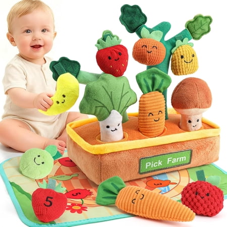 Mini Tudou Fruit Vegetable Color Sorting Toy,Plush Toys Sensory Learning Shape Sorter Montessori Toys for 1 Year Old, Sorting & Montessori Baby Stacking Toys For Toddler Puzzles Ages 1-3
