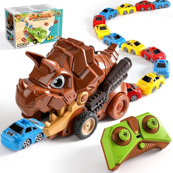 Mini Tudou RC Dinosaur Car Swallowing Car with 9pcs Magnetic Car,2.4GHz Remote Control Car Multiplayer Racing Train for 3-12 Year Old Boys Girls