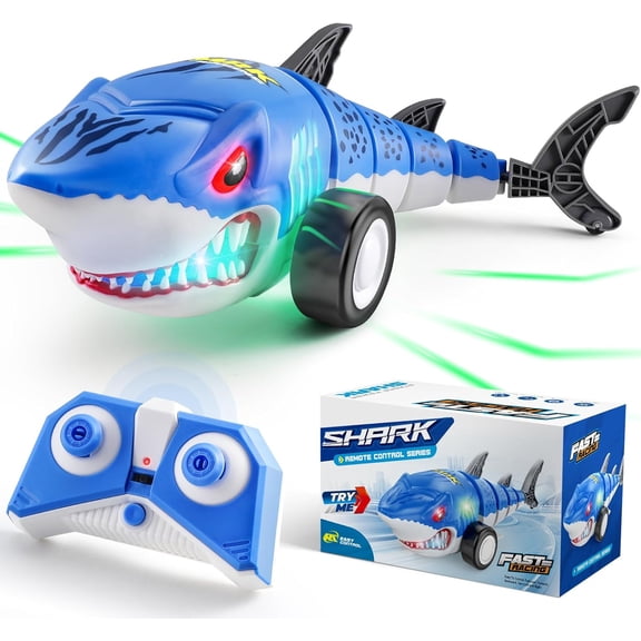 Mini Tudou RC Shark Car with Light and Sounds,2.4 Ghz Remote Control Shark Toy 360 Stunt Swinging Tail,Rechargeable Electric Robot Shark Toy For Boys