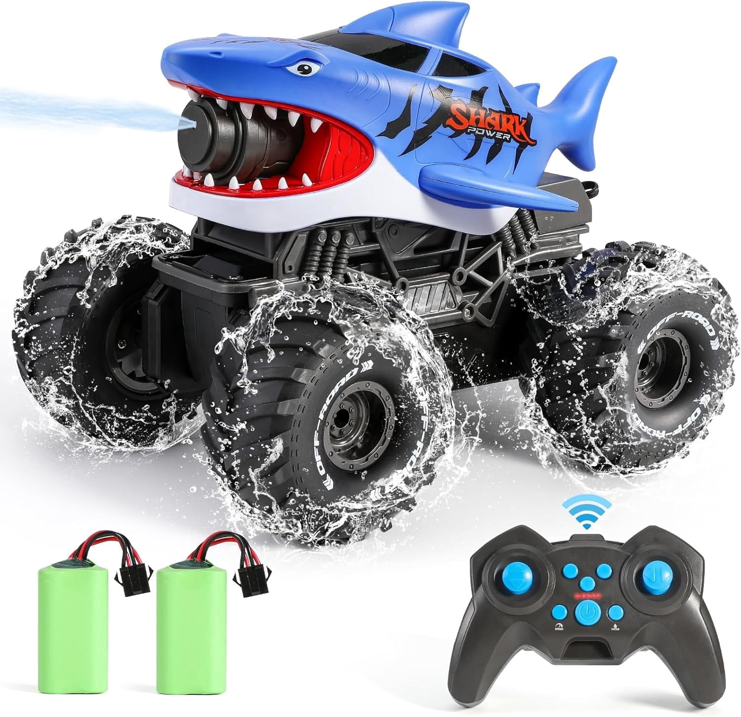 Mini Tudou Off-Road Monster Truck,Waterproof RC Monster Trucks with Water Squirt and Lights,4WD RC Car 2.4Ghz 6+,Remote Control Cars for Kids Adults