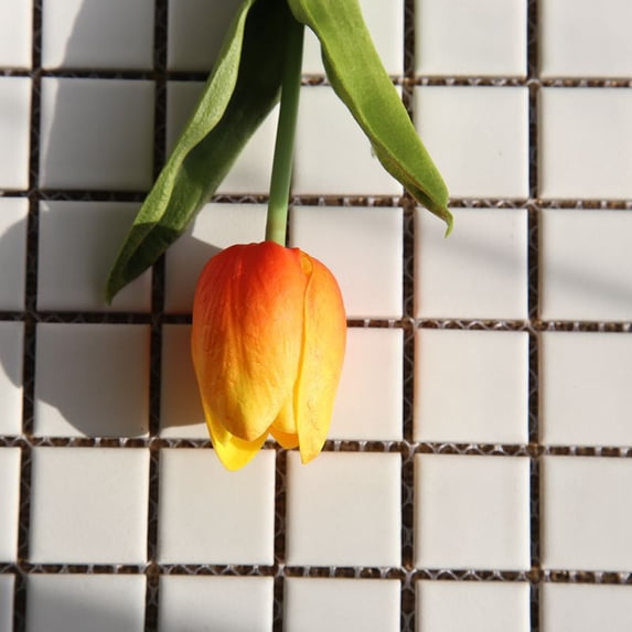 Mini Tulip Artificial Bouquet 35.5cm Orange – Lifelike Plastic Fake Flowers for Wedding Party Home Office Table Centerpiece