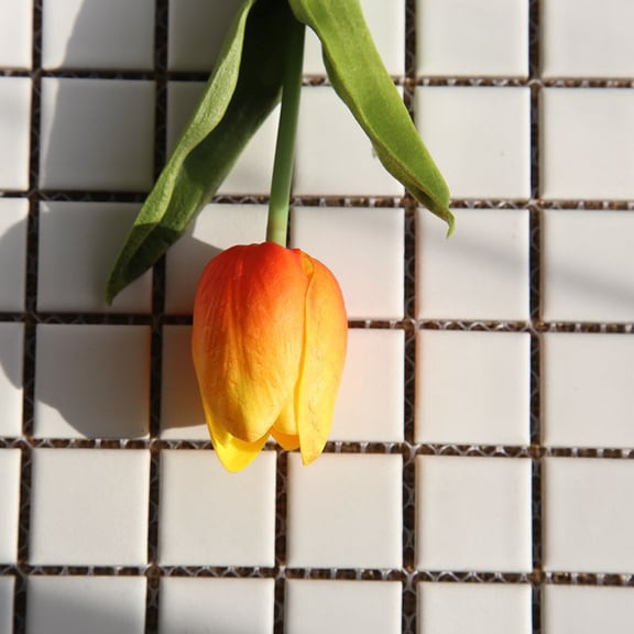 Mini Tulip Artificial Bouquet 35.5cm Orange – Lifelike Plastic Fake Flowers for Wedding Party Home Office Table Centerpiece