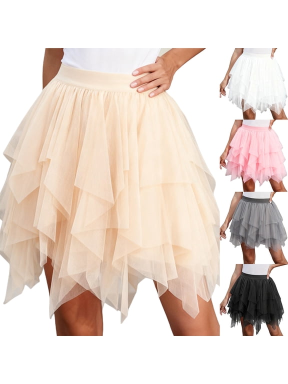 Mini Tulle Skirt for Women Mesh Layered Flowy Tutu Skort Skirts Summer Fashion Dance Wear Black M