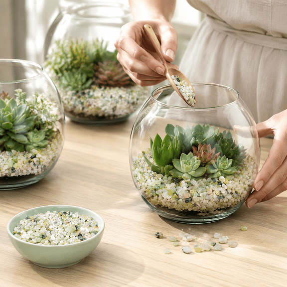 Mini Tumbled Jade Bean Gravel Pebbles, Mixed Light Green White Polished Tiny Stones, Terrarium Succulent Pot Top Dressing, Vase Filler & Mini Aquarium Decor