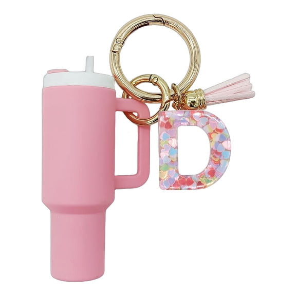 Mini Tumbler Keychain Accessories for Cup with Handle, Initial Letter Charm Cute Cup Chapstick Holder Key Keychains for Women Purse Backpack Handbag