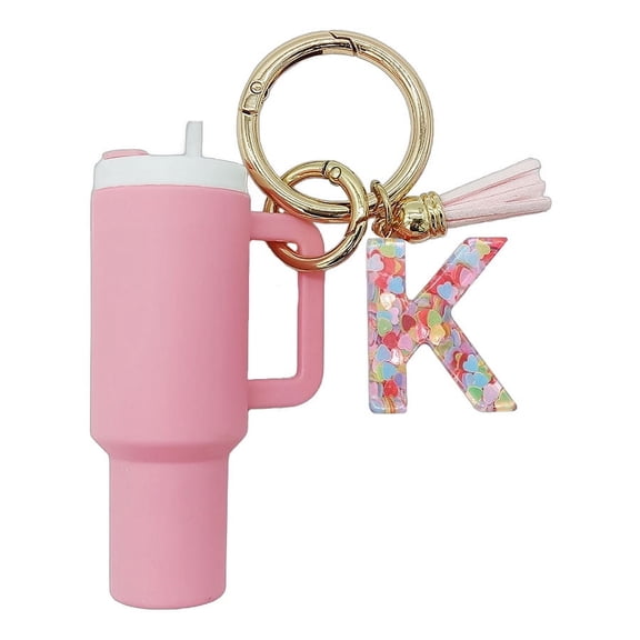 Mini Tumbler Keychain Accessories for Cup with Handle, Initial Letter Charm Cute Cup Chapstick Holder Key Keychains for Women Purse Backpack Handbag