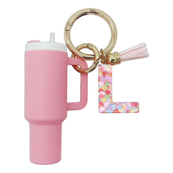 Mini Tumbler Keychain Accessories for Cup with Handle, Initial Letter Charm Cute Cup Chapstick Holder Key Keychains for Women Purse Backpack Handbag