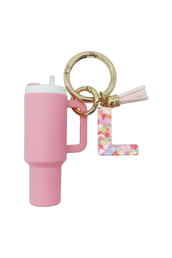 Mini Tumbler Keychain Accessories for Cup with Handle, Initial Letter Charm Cute Cup Chapstick Holder Key Keychains for Women Purse Backpack Handbag