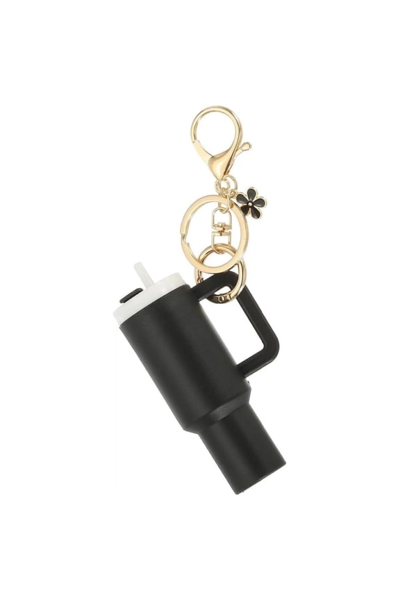 Mini Tumbler Keychain, Cute Cup Keychain Chapstick, School Bag Key Ring Handbag Backpack Keychain (Black)