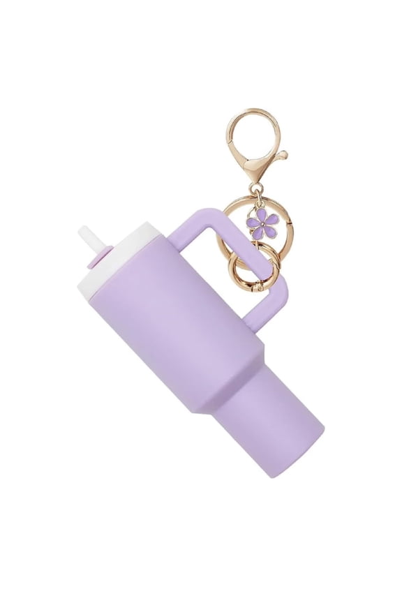 Mini Tumbler Keychain, Cute Cup Keychain Chapstick, School Bag Key Ring Handbag Backpack Keychain (Purple)