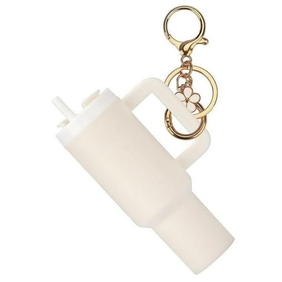 Mini Tumbler Keychain, Cute Cup Keychain Chapstick, School Bag Key Ring Handbag Backpack Keychain (White)