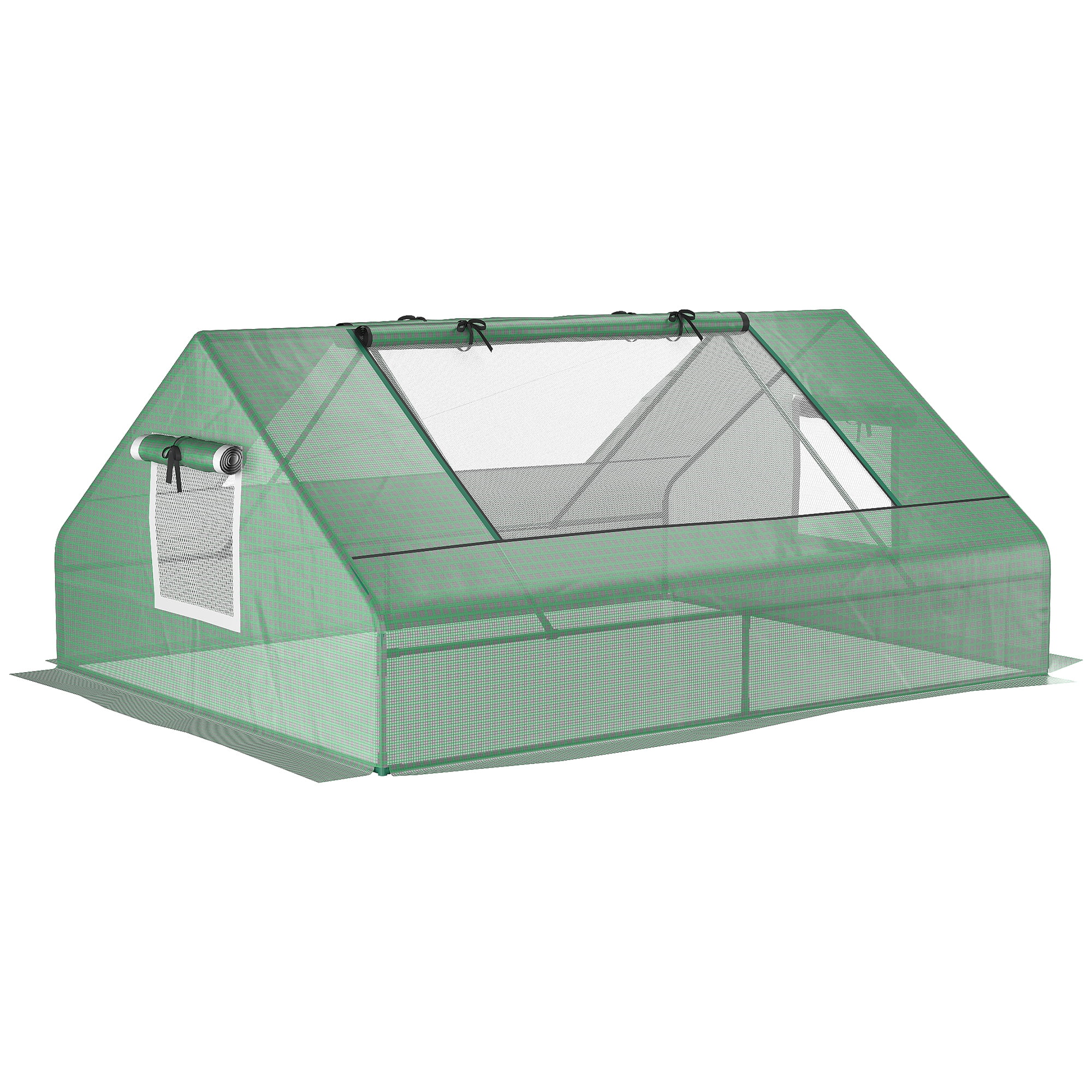 Outsunny 71" x 55" x 32" Mini Greenhouse, Garden Planting Shed, Outdoor Flower Planter Warm House with Zipper Windows, Green