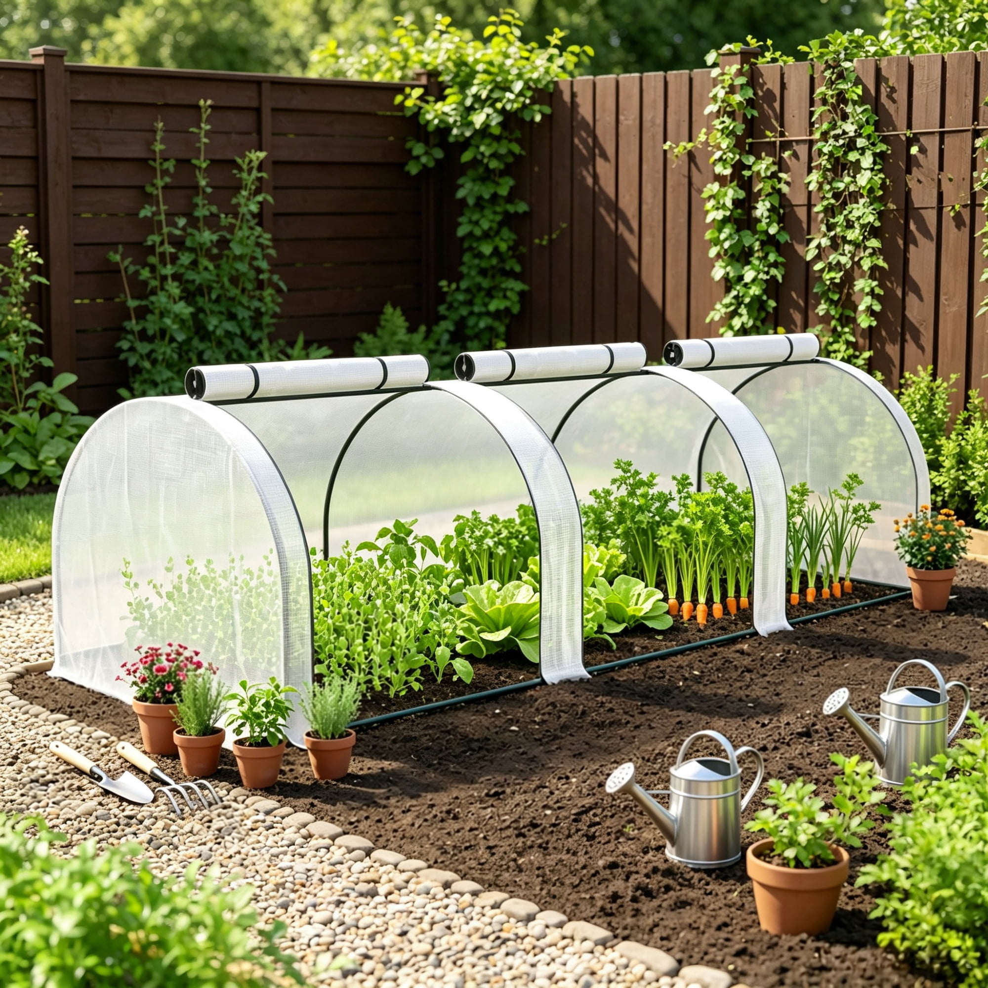 Mini Tunnel Greenhouse, Portable Outdoor Garden Structure, 3 Zipper Doors, Water/UV Resistant PE Cover, White 9.7' x 3' x 2.5'