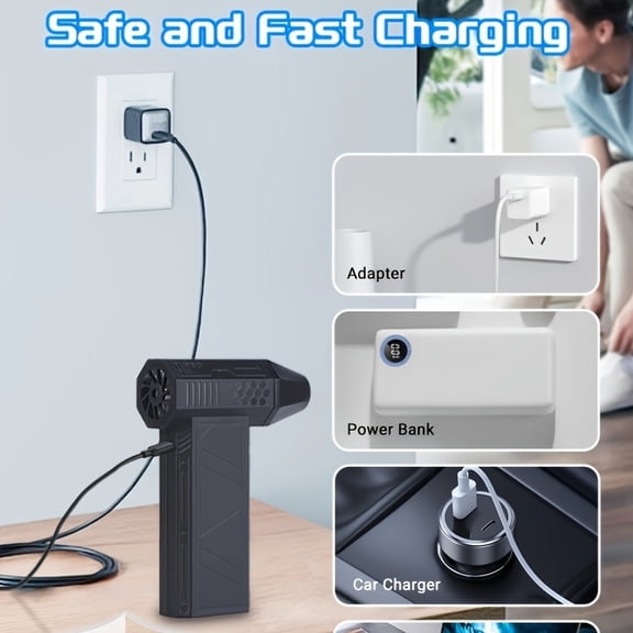 Mini Turbo Jet Fan, 140000RPM Brushless Motor, 4000mAh Rechargeable, 52m/s Wind Speed, Type-C Charging, Power Display, Handheld Duct Fan for Cleaning, Car, Home, Computer & Outdoor