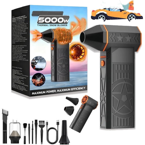 Mini Turbo Snow Blower for Car, 2026 Upgrade Portable Handheld 5000w Thermal Blower with Efficient Turbine Tech for Car Windshield Defrost, Snow Removal (1 Set)