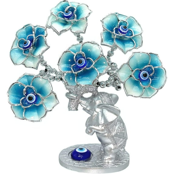 Mini Turkish Nazar Blue Evil Eye Tree with Elephant Design Protection Gift Home Decor T29