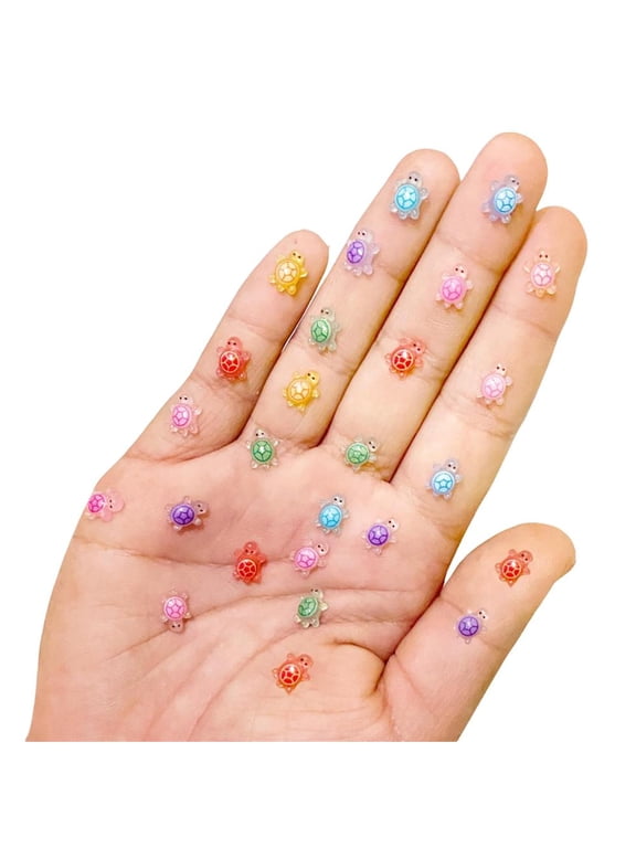 Mini Turtle Charm Assortment, 100 Pieces, tiny translucent turtle shapes, plastic, assorted random mix, easy everyday coordination, Assorted Color