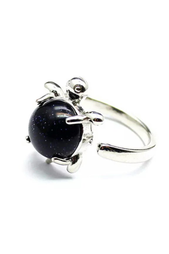 Mini Turtle Ring Natural Crystal Stone Chakra Quartz Round Bead Healing Reiki