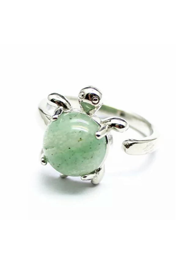 Mini Turtle Ring Natural Crystal Stone Chakra Quartz Round Bead Healing Reiki
