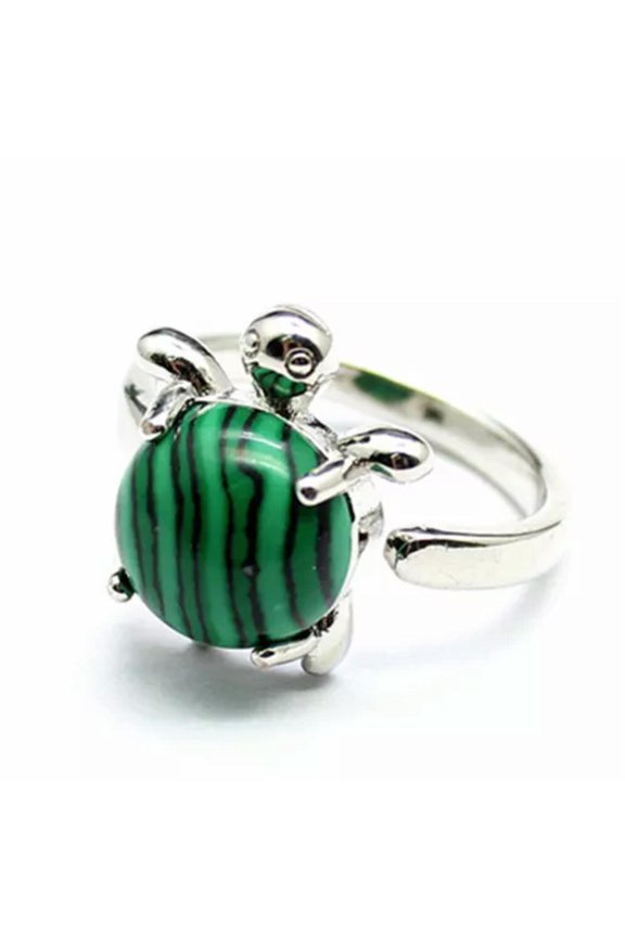 Mini Turtle Ring Natural Crystal Stone Chakra Quartz Round Bead Healing Reiki