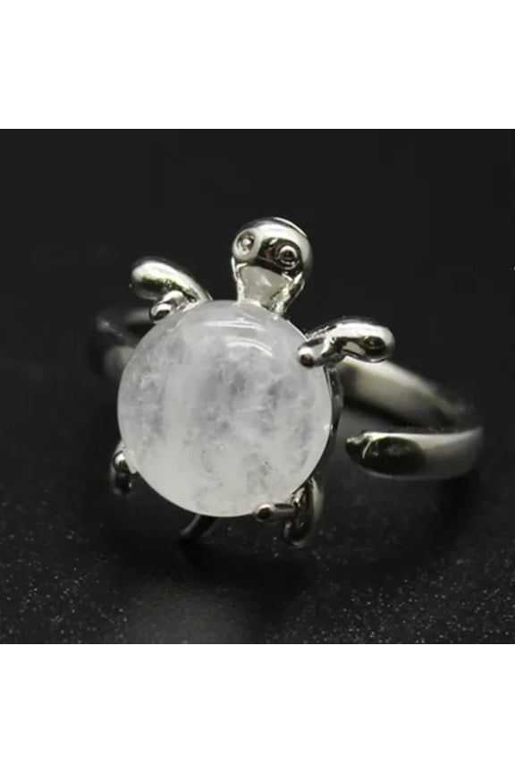 Mini Turtle Ring Natural Crystal Stone Chakra Quartz Round Bead Healing Reiki