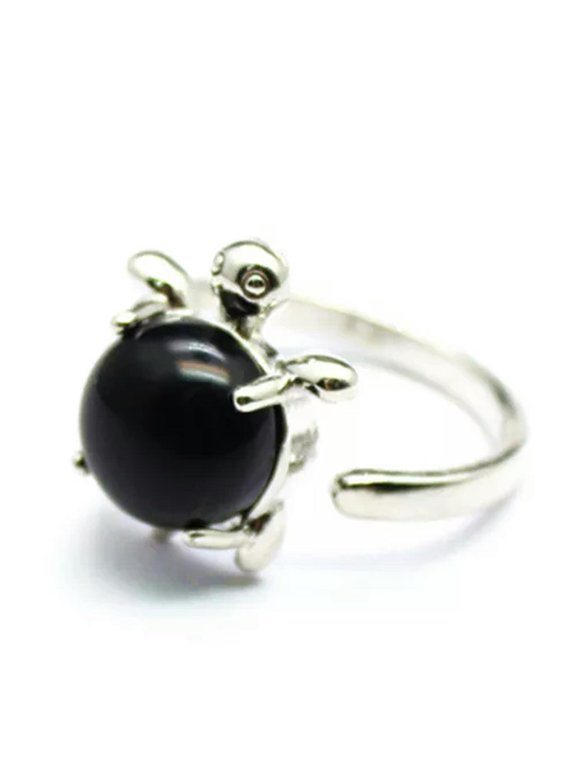 Mini Turtle Ring Natural Crystal Stone Chakra Quartz Round Bead Healing Reiki