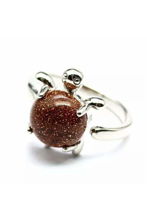 Mini Turtle Ring Natural Crystal Stone Chakra Quartz Round Bead Healing Reiki