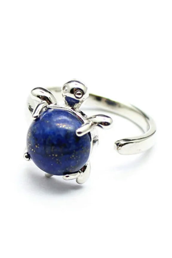 Mini Turtle Ring Natural Crystal Stone Chakra Quartz Round Bead Healing Reiki