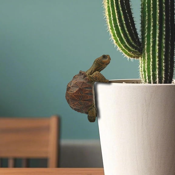 Mini Turtle Statue Miniature Tortoise Figurine Plant Pot Hanger, Realistic Resin Climbing Turtle Ornament Garden Decor for Bonsai Succulents Aquariums, Creative Gift for Plant Parents