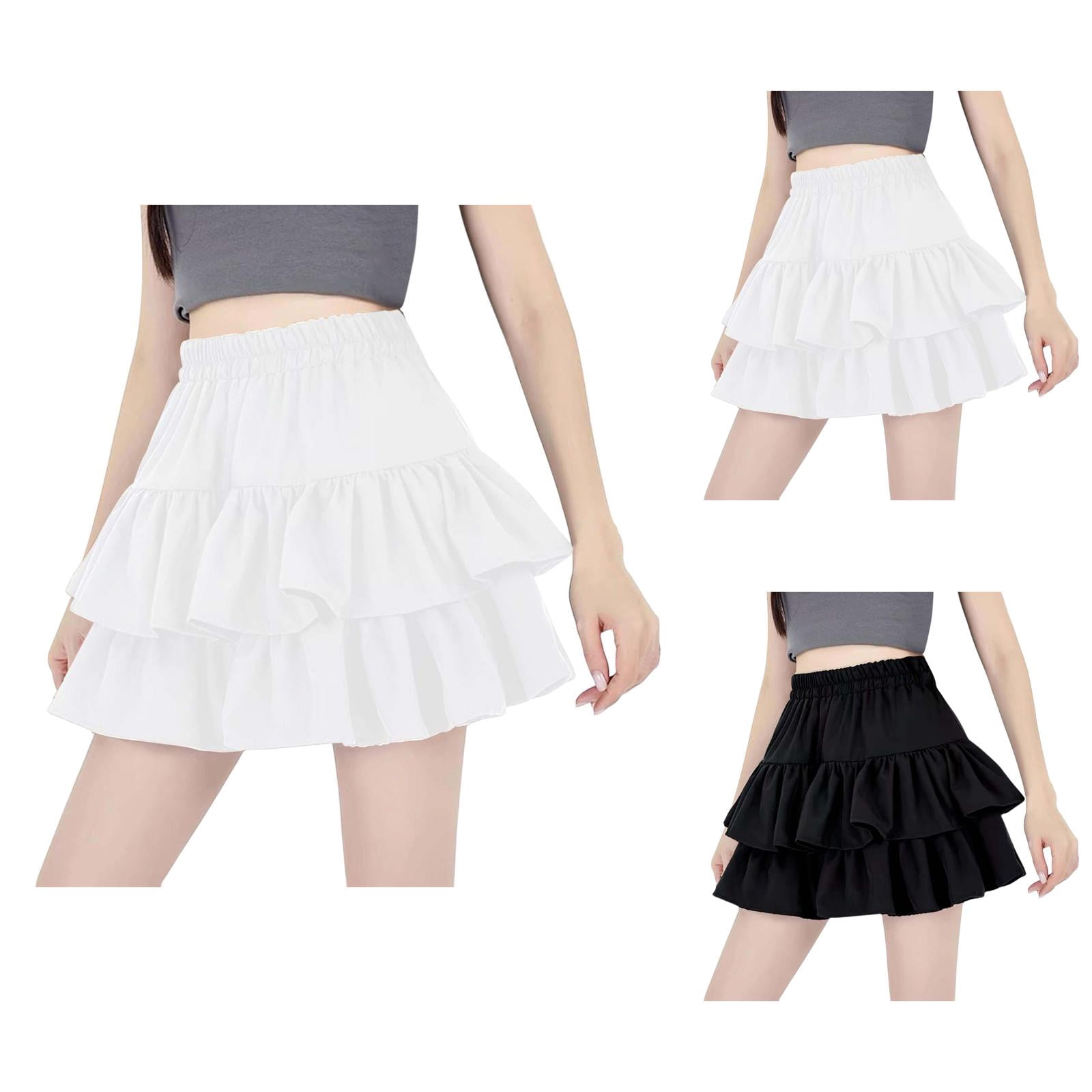 Mini Two Layer Ruffle Tiered Skirt for Women Elastic High Waist