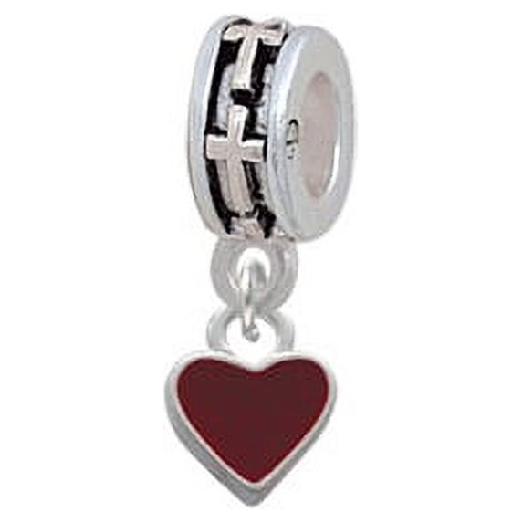 Mini Two Sided Maroon Heart - Cross Charm Bead