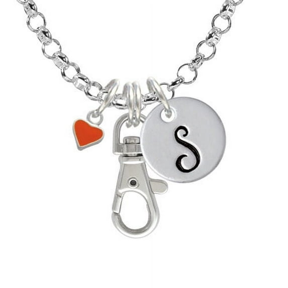 Mini Two Sided Orange Heart - S - Initial Badge Clip Necklace