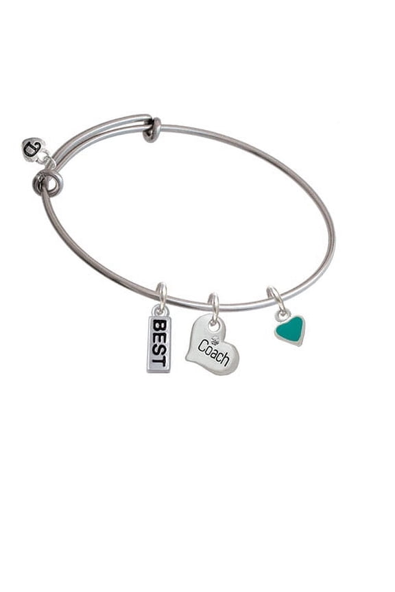 Mini Two Sided Teal Heart Coach Heart Expandable Bangle Bracelet