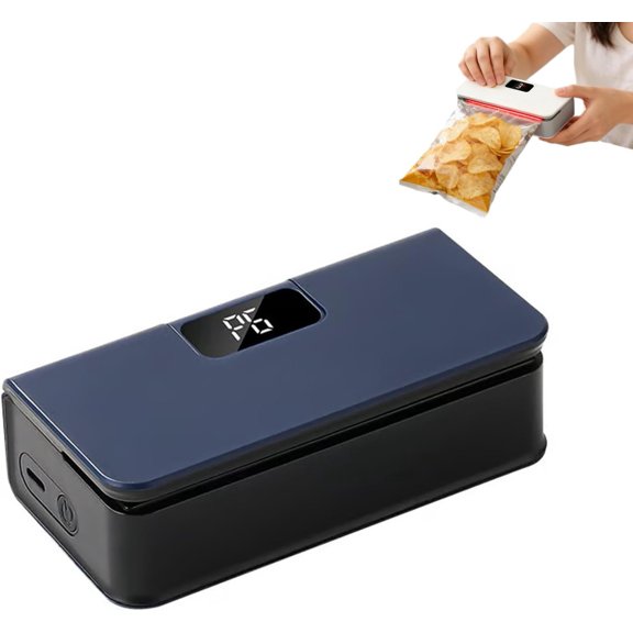 Mini Type-C Rechargeable Bag Sealer, 2-in-1 Portable Heat Sealing Machine with Cutter, 6 Adjustable Levels, LED Display, Magnet, Freshness Keeper for Kitchen Travel (Blue)