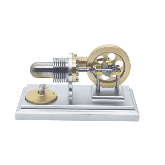 Mini γ-Type Stirling Engine Model, Horizontal Hot Air Engine, External Combustion Physics Demonstration, Metal Mechanical Model Kit, Educational STEM Science Desk Display Gift for Teens & Adults
