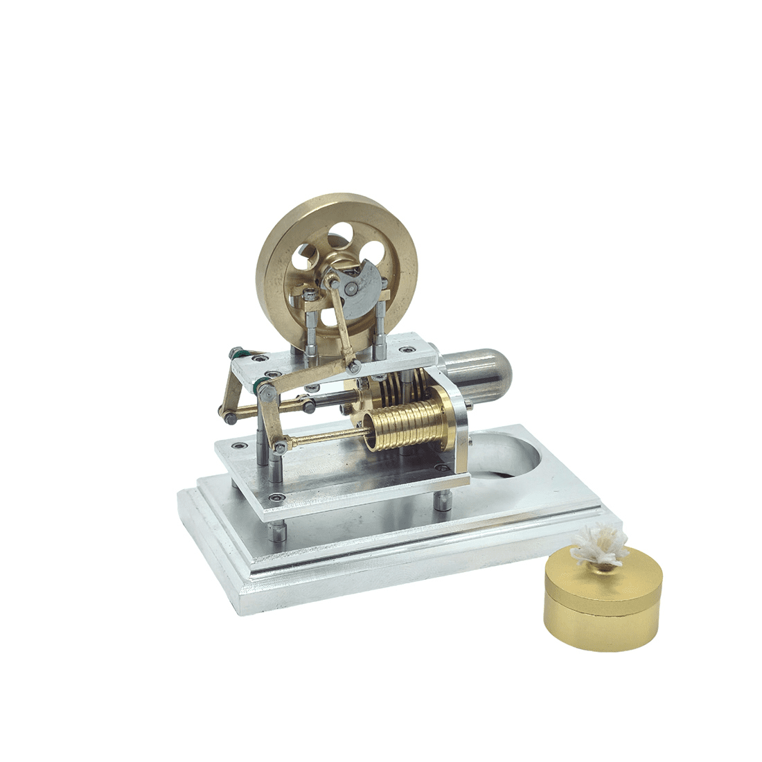 Mini α-Type Stirling Engine Model, Horizontally Opposed Hot Air Engine, External Combustion Physics Demonstration, Metal Mechanical Model Kit, Educational STEM Science Desk Display Gift for Adults
