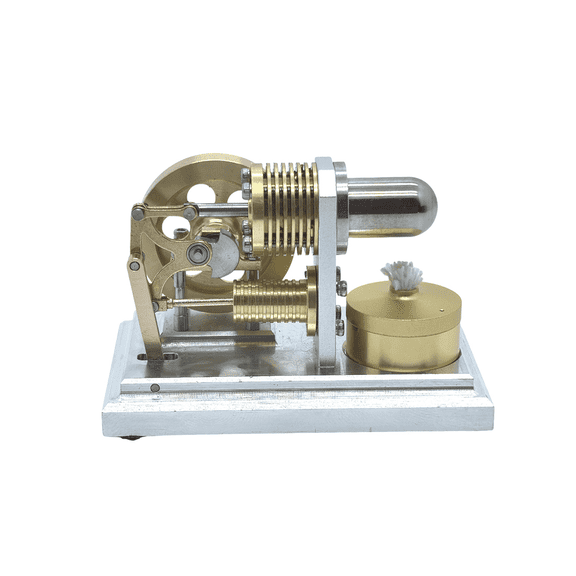 Mini α-Type Stirling Engine Model, Opposed Hot Air Engine, External Combustion Physics Demonstration, Metal Mechanical Model Kit, Educational STEM Science Desk Display Gift for Teens & Adults