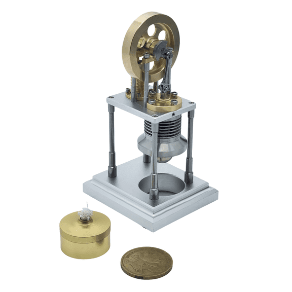 Mini β-Type Stirling Engine Model, Vertical Hot Air Engine, External Combustion Physics Demonstration, Metal Mechanical Model Kit, Educational STEM Science Desk Display Gift for Teens & Adults