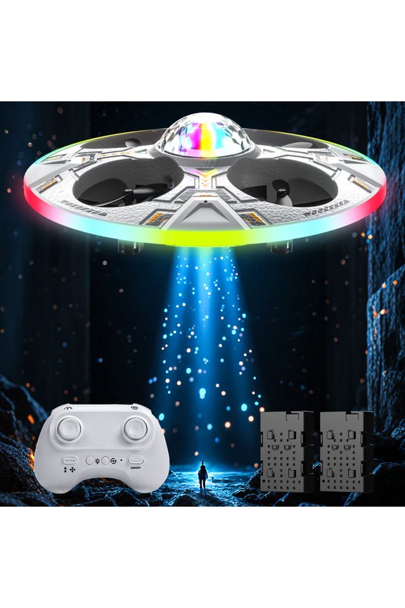 Mini UFO Drone for Kids RC Plane Flying Airplane Toy Remote Control Helicopter with LED Lights, Auto Hover, 2 Batteries(14 Min Flight)