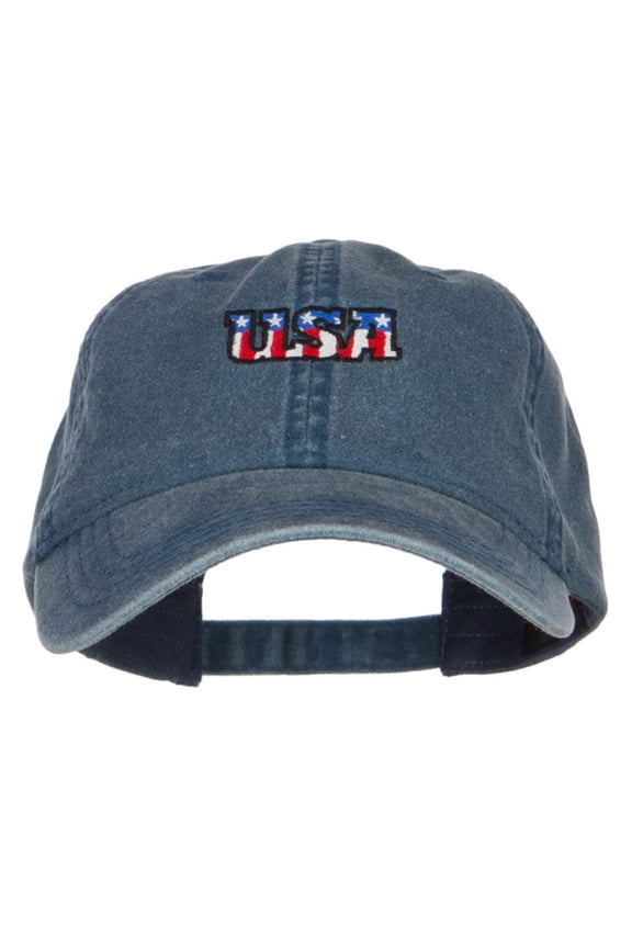 Mini USA Flag Embroidered Washed Cap - Navy OSFM